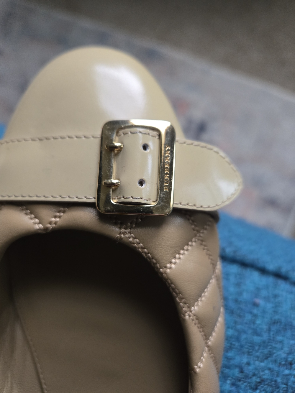 Burberry Quilted Tan Leather Ballet Flats with Buckle - Picture 2 of 4